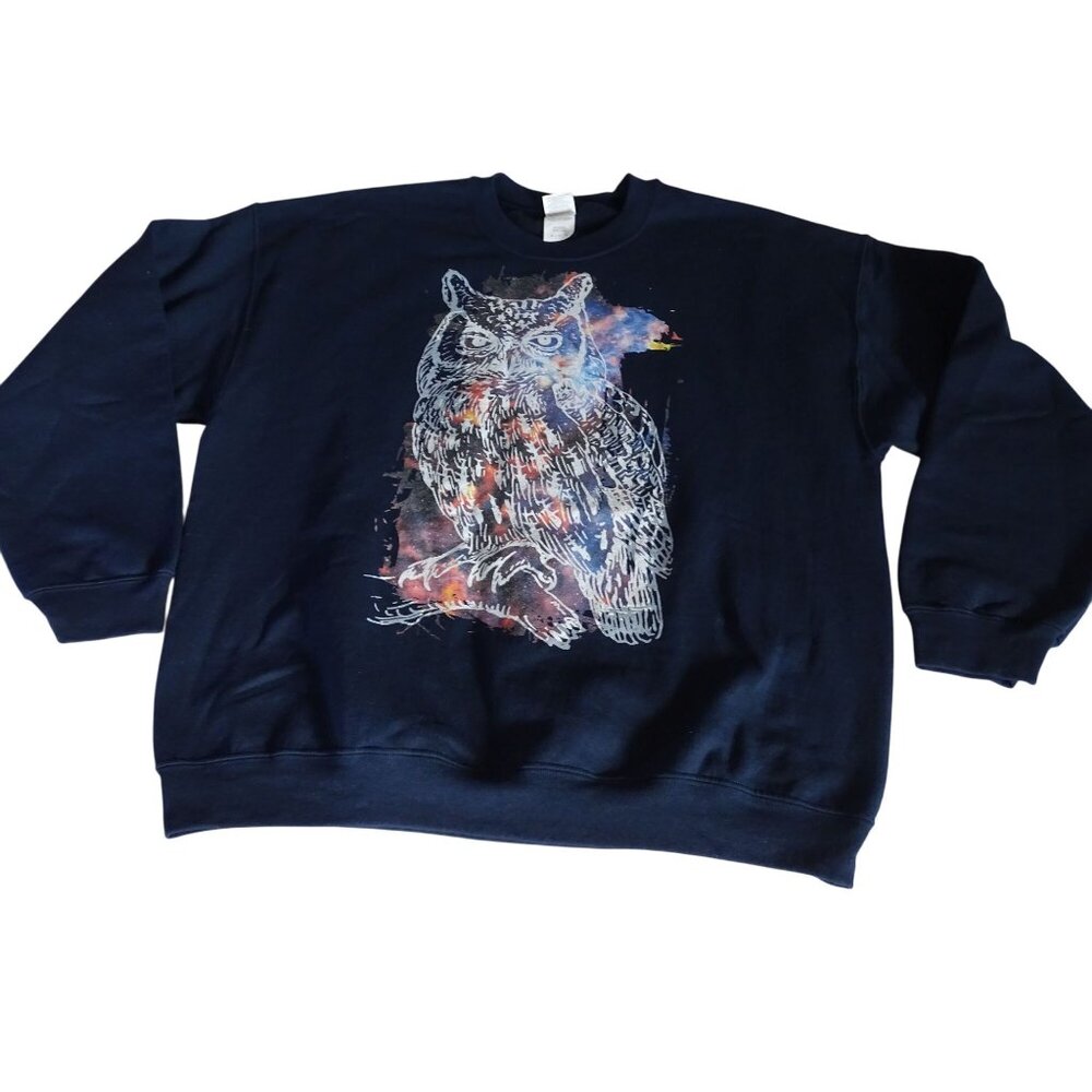 Gildan Heavy Blend Blue Owl Graphic Sweatshirt Women Men Size XL Long Sleeve